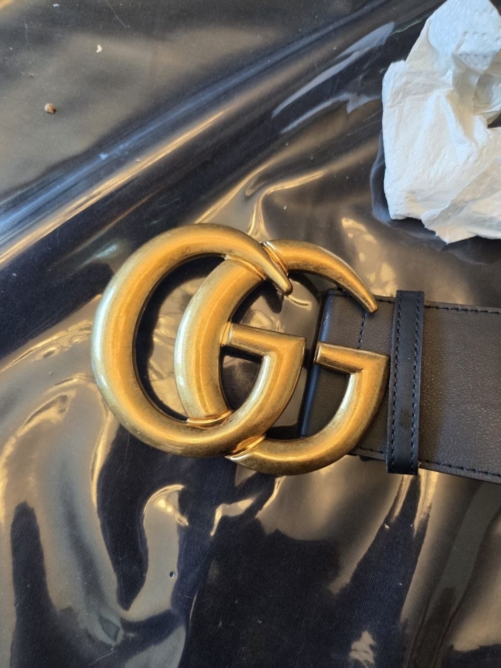 Gucci Black Leather Belt with Gold Double G Buckle